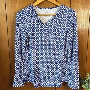 T by Talbots XS SPF Blue‎ Floral Long Sleeve Sun Protection Shirt Vacation Beach